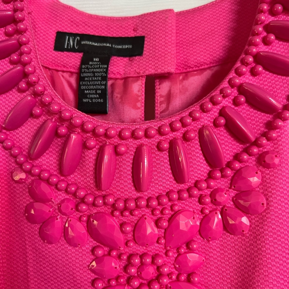 INC International Concepts Hot Pink Jeweled Neckline Dress